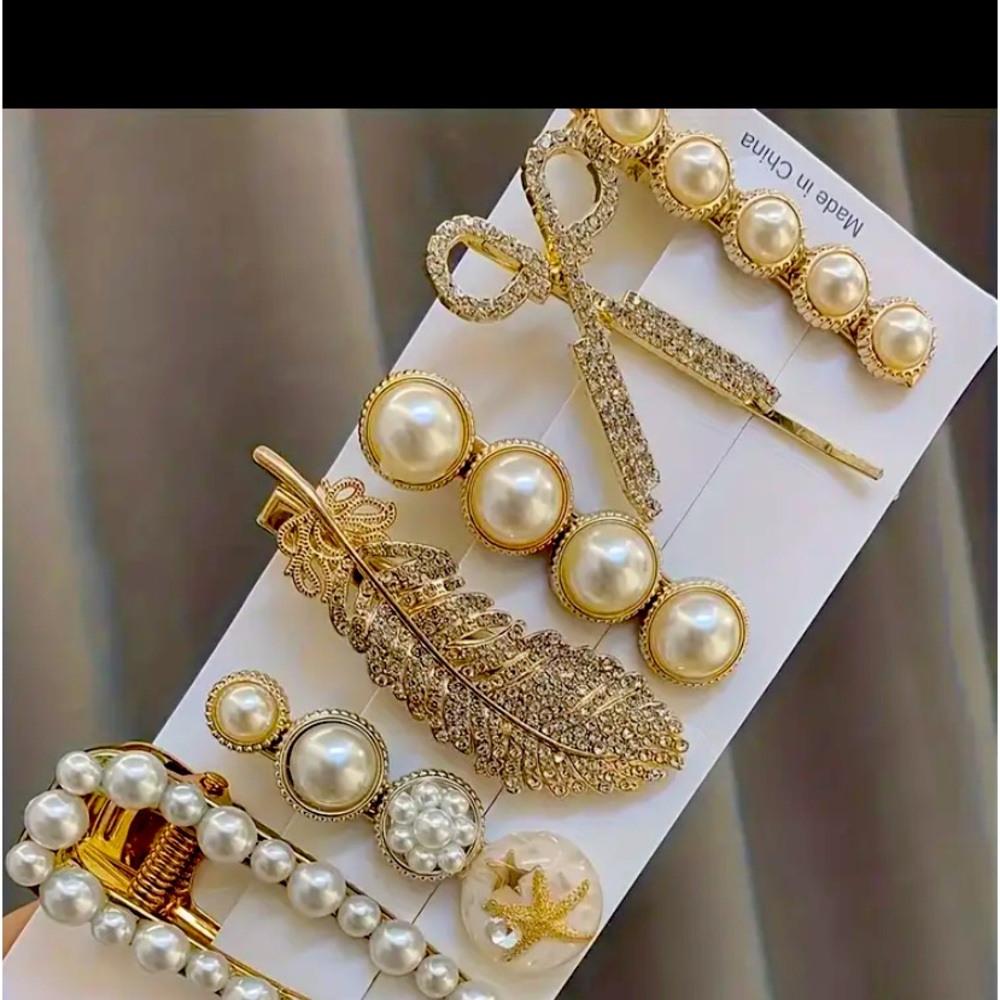 6pcs Elegant Hair Side Clips Faux Pearl Decorative Hair Fringe Clips Sparkling.